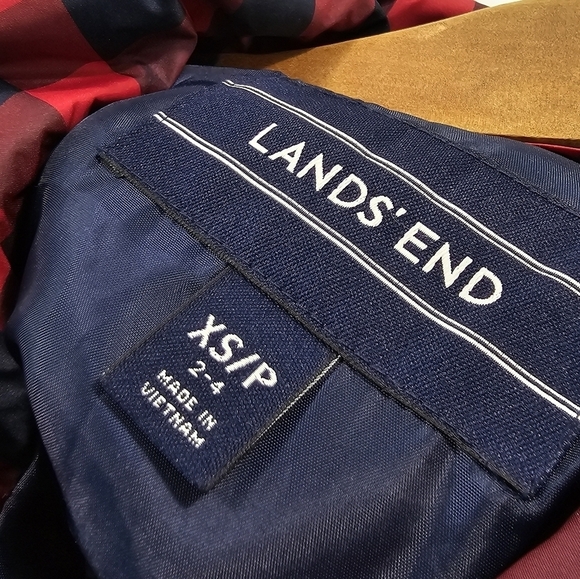 Lands End Vest Women XS Navy Red Buffalo Plaid Down Puffer Insulated Quilt Goose - Picture 3 of 10